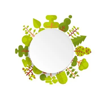 Illustration of bare circle banner or round sticker with trees and bushes Stock Illustration