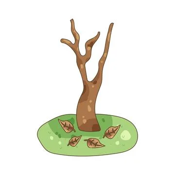 Illustration of bare tree with fallen leaves Stock Illustration