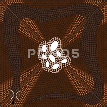 A illustration based on aboriginal style of dot painting depicting snake Stock Illustration