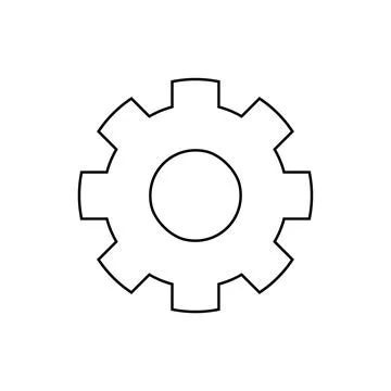Illustration of a basic black gear icon outline. Symbolizes settings, adjustm Illustrazione stock
