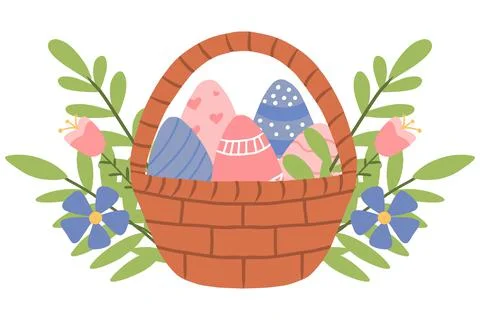 Illustration of a basket easter eggs. Stock Illustration