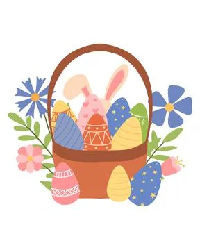 Illustration of a basket with easter eggs. Stock Illustration