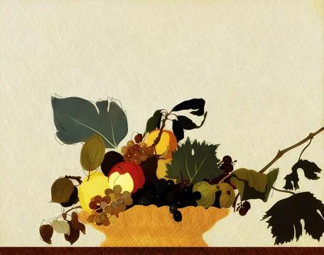 An illustration of a basket with fruit. Stock Illustration