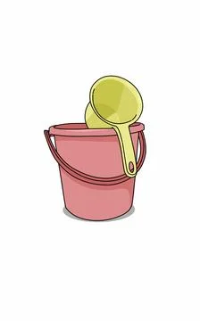 Illustration of bathroom object red and yellow bucket and ladle Stock Illustration