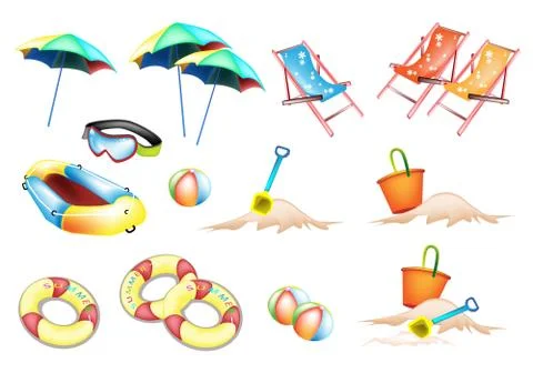 An Illustration of Beach Items for Summertime Illustrazione stock