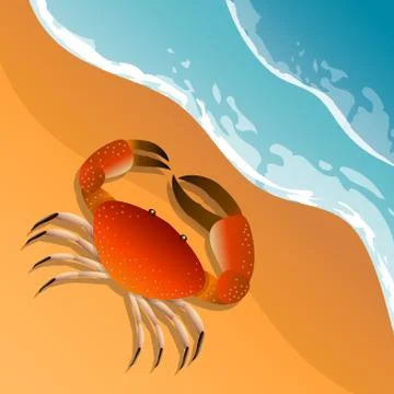 The illustration on a beach theme. Summer vacation by the sea. The crab on the Stock Illustration