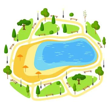 Illustration of beautiful summer or spring city park. Urban public space with Ilustración de archivo