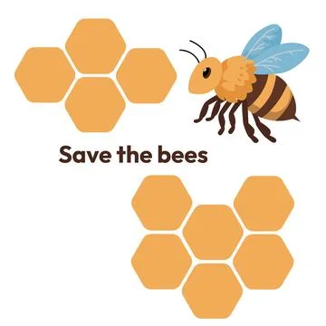 Illustration of bees with honeycomb pattern and the message Save the bees Stock Illustration