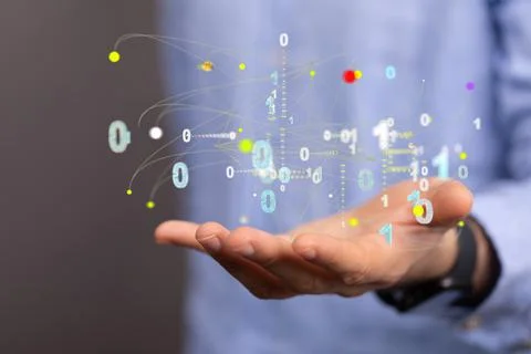 Illustration of binary codes in a human hand Stock Photos