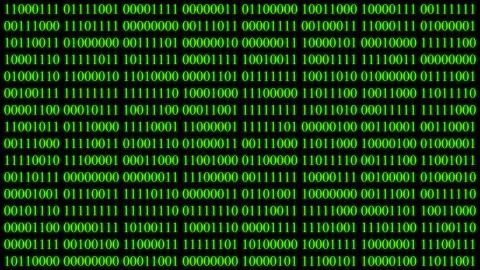 Illustration of Binary encoding green light glowing with digits background Stock Illustration