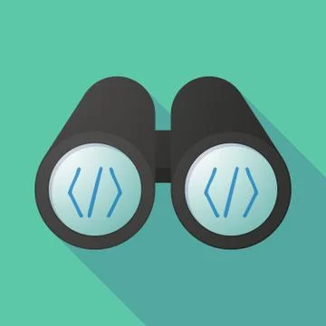 Illustration of a binoculars viewing a code sign Illustration