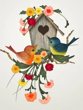 Illustration of bird house in spring Stock Illustration