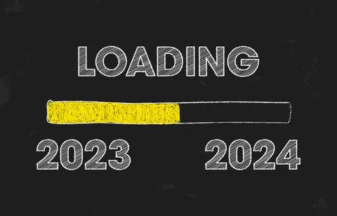 Illustration of a black board with the message loading 2023 - 2024. Illustrazione stock