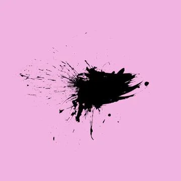 Illustration of a black paint splashed on a solid pink background Stock Illustration