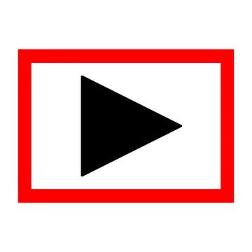 Illustration of black play button inside red box and isolated white background Stock Illustration
