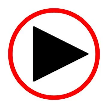 Illustration of black play button in red circle and isolated white background Stock Illustration