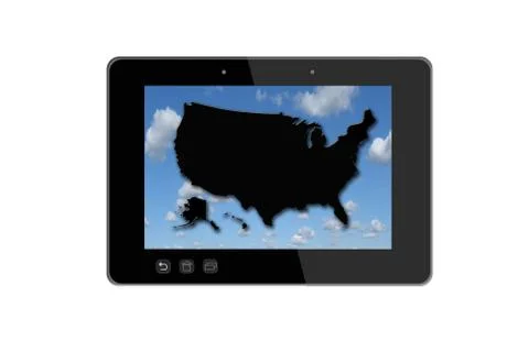 Illustration of black tablet and map of usa 스톡 일러스트
