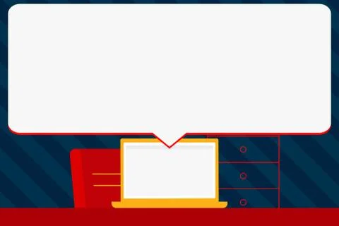 Illustration of Blank Huge Rectangular Speech Bubble Over Laptop. White Text Stock Illustration