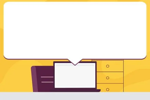 Illustration of Blank Huge Rectangular Speech Bubble Over Laptop. White Text Stock Illustration