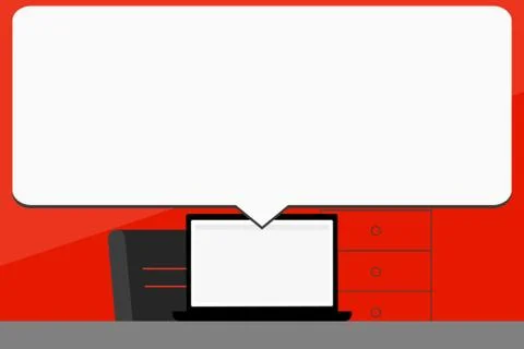 Illustration of Blank Huge Rectangular Speech Bubble Over Laptop. White Text Stock Illustration