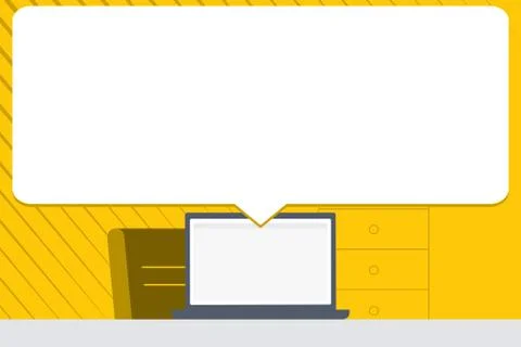 Illustration of Blank Huge Rectangular Speech Bubble Over Laptop. White Text Illustrazione stock