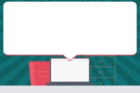 Illustration of Blank Huge Rectangular Speech Bubble Over Laptop. White Text Illustrazione stock