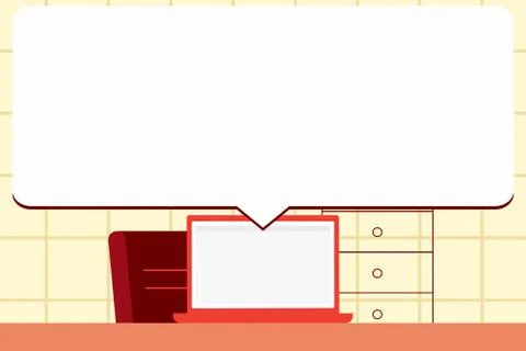 Illustration of Blank Huge Rectangular Speech Bubble Over Laptop. White Text Illustrazione stock