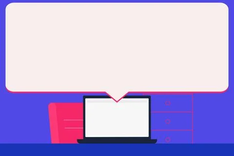Illustration of Blank Huge Rectangular Speech Bubble Over Laptop. White Te... 스톡 사진