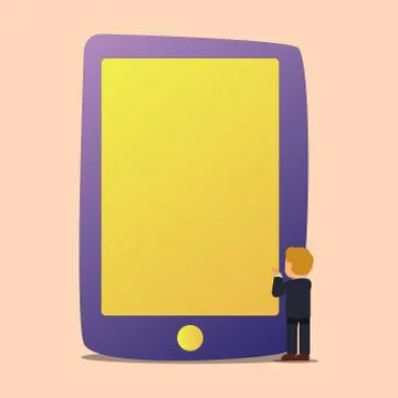 Illustration of Blank Solid Color Tablet Larger Than the Businessman Standing Stock Illustration