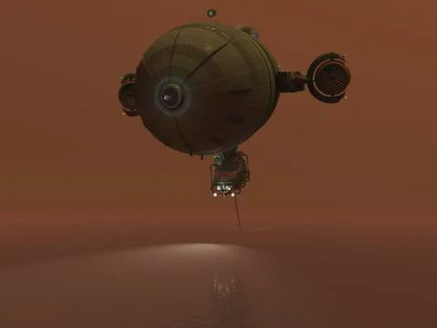 Illustration of a blimp towing a sensor through liquid ethane on Titan. Stock Illustration