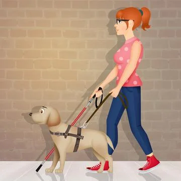 Illustration of blind girl with dog Stock Illustration