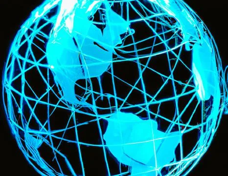 Illustration of blue earth on globe wireframe network mesh Stock Illustration