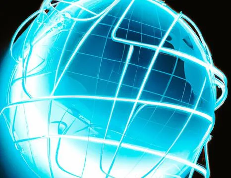 Illustration of blue earth on globe wireframe network mesh Stock Illustration