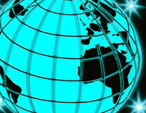 Illustration of blue earth on globe wireframe network mesh Stock Illustration