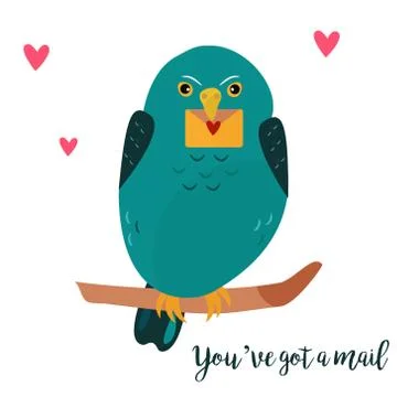 Illustration of the blue owl with envelope Stock Illustration