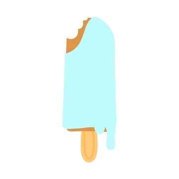 Illustration of a blue popsicle on a stick with a bite taken out, melting down Stock Illustration