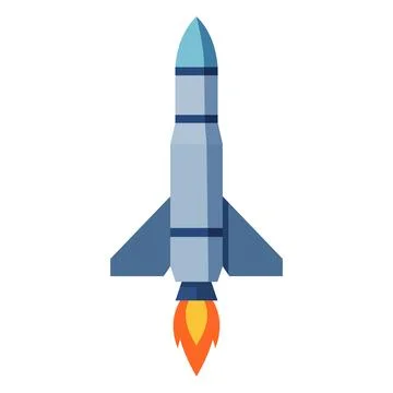 Illustration of a blue rocket launching with flames, symbolizing space expl.. Stock Illustration
