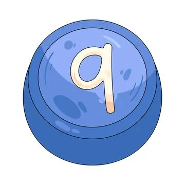 Illustration of blue rounded keycap featuring the letter Q Stock Illustration