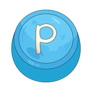 Illustration of blue rounded keycap marked with the letter P Stock Illustration