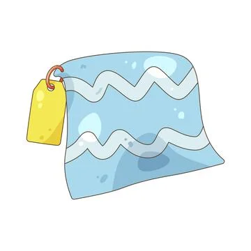 Illustration of blue towel with a wavy pattern and tag 스톡 일러스트
