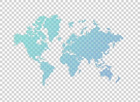 Illustration of a blue world map made of dots on a transparent background Stock Illustration
