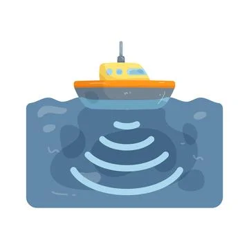 Illustration of boat using sonar Stock Illustration