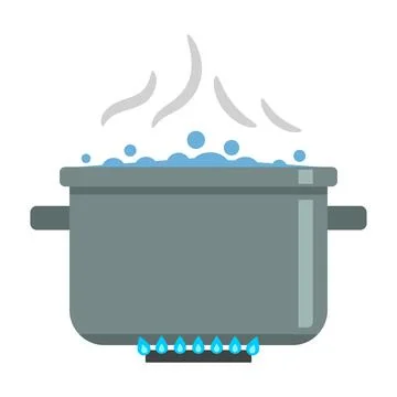 Illustration of a boiling pot in flat style. Stock Illustration