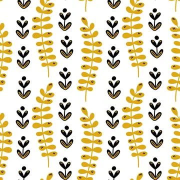 Illustration of a botanical seamless pattern. Flowers, leaves, branches. Folk Stock Illustration