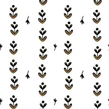 Illustration of a botanical seamless pattern. Flowers, leaves, branches. Folk Stock Illustration