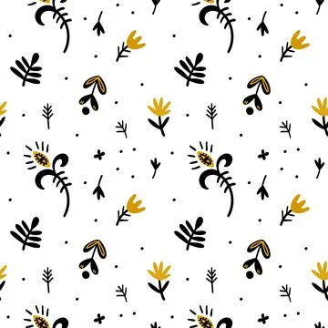 Illustration of a botanical seamless pattern. Flowers, leaves, branches. Folk Stock Illustration