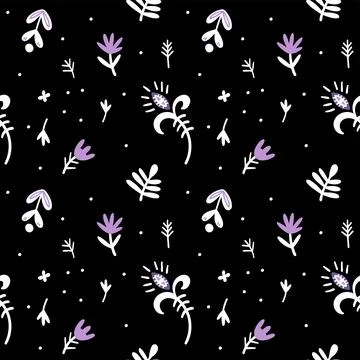 Illustration of a botanical seamless pattern. Flowers, leaves, branches. Folk Stock Illustration