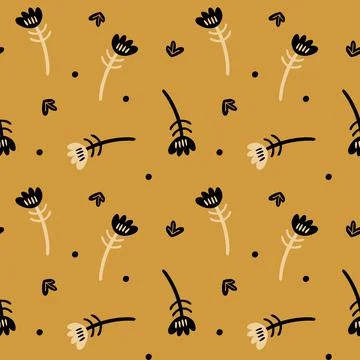 Illustration of a botanical seamless pattern. Flowers, leaves, branches. Folk Stock Illustration