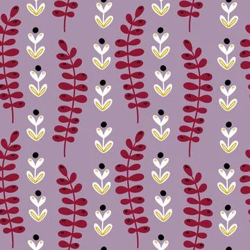 Illustration of a botanical seamless pattern. Flowers, leaves, branches. Folk Stock Illustration