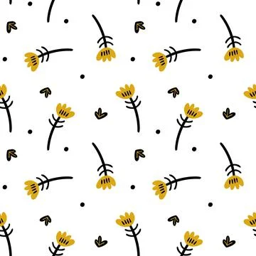 Illustration of a botanical seamless pattern. Flowers, leaves, branches. Folk Stock Illustration